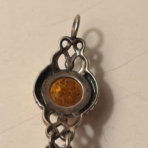 Vintage Sterling Silver and Baltic Amber Linked ornate bracelet 7.5” - Picture 6 of 7